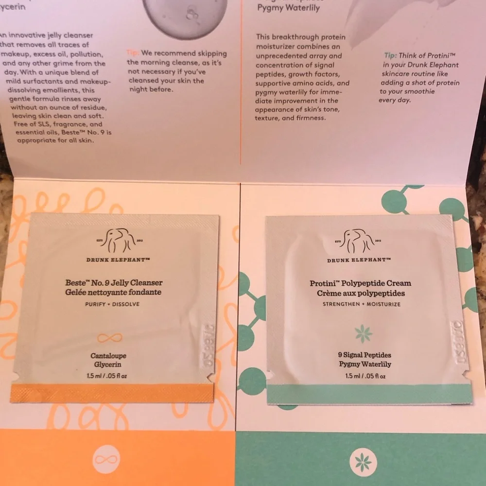 Drunk Elephant Set of 3 Sample Packs 1.5ml Each 6 Samples